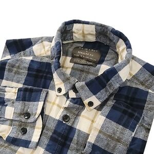 PrImark Flannel‎ Shirt Mens Small/14-16 Blue Plaid Button Up Long Sleeve School